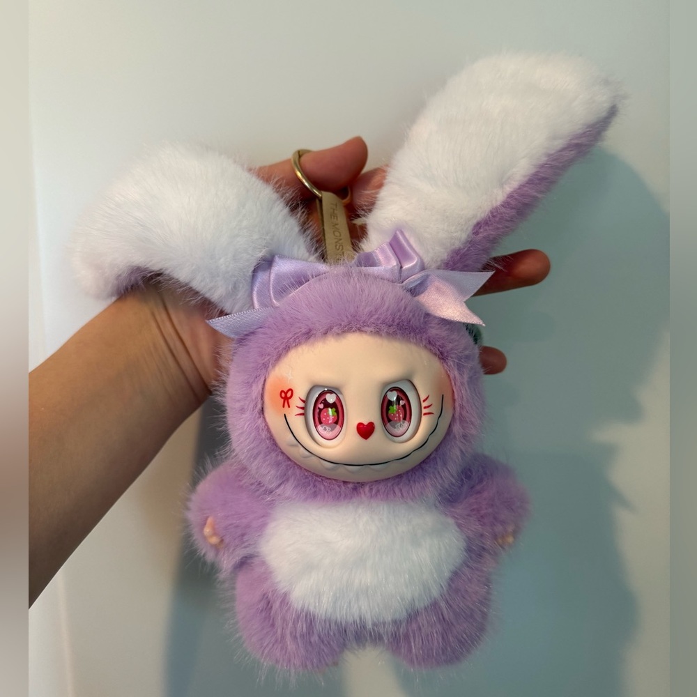 Lavender Light Purple Labubu Bunny Plush Keychain Stuffed Animal Charm Kids Gift